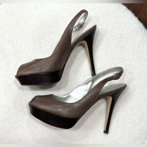 Marc Fisher Peep Toe Leather Platform Slingback Sandals